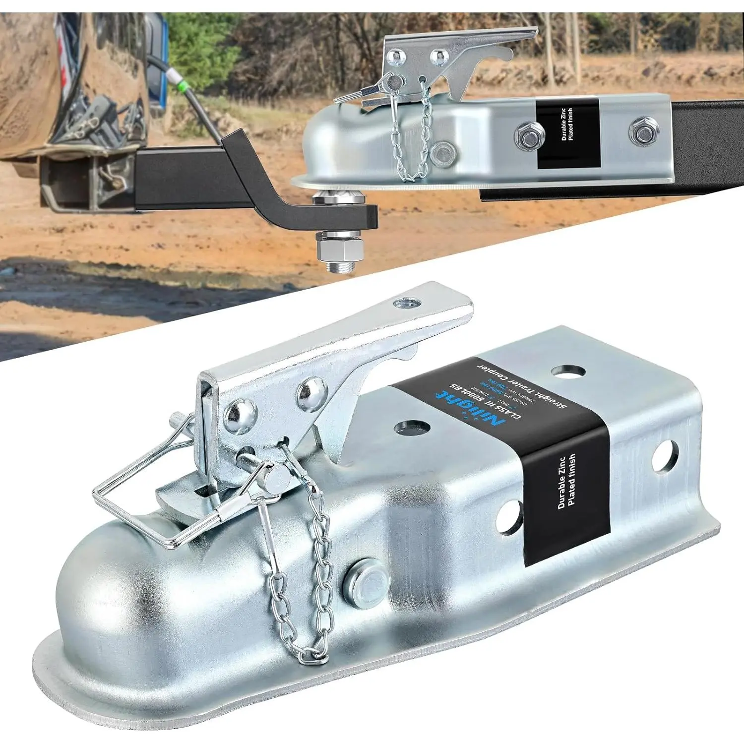 Nilight Heavy-Duty Straight Trailer Coupler - 2-In Hitch Ball Fit, 3-In Channel, 3500 LBS, Zinc Finish, Rust & Corrosion Resistance, Security Latch & Chain, Easy Lock System, Bolted/Welded Installation for Trucks, Rust And Corrosion Resistance