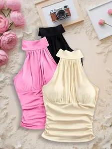 Summer New Halter Neck Sleeveless Top Set, Slimming and Slenderizing Pure Desire Style, Hot Girl Tank Tops, Three-Piece