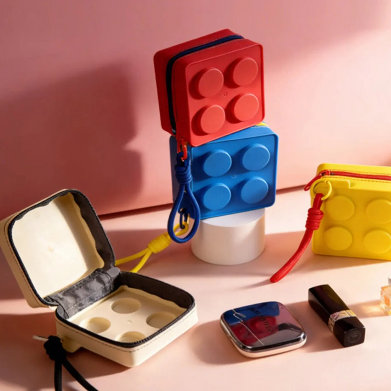 1PC Creative Building Block Shaped Handbag Portable Makeup Organizing Storage Bag Headphone Charging Cable Slassification Bag