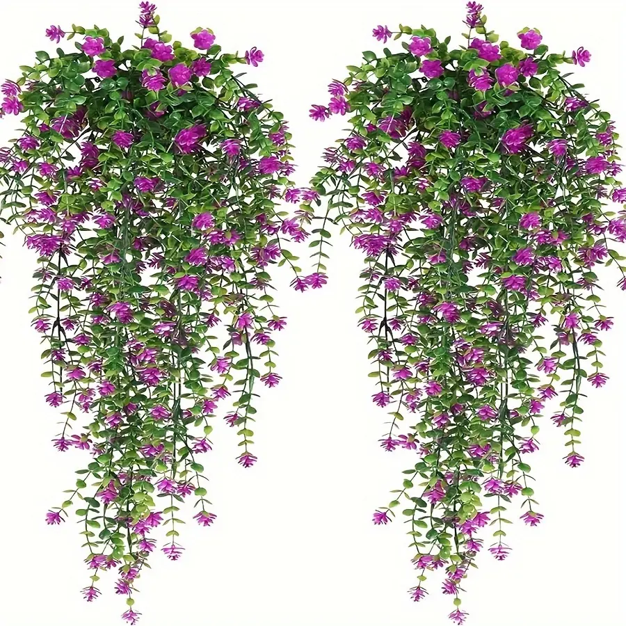 2pcs, Artificial Hanging Plants Fake Hanging Plant Faux Eucalyptus Leaf Greenery Vine Outdoor UV Resistant Plastic Plants