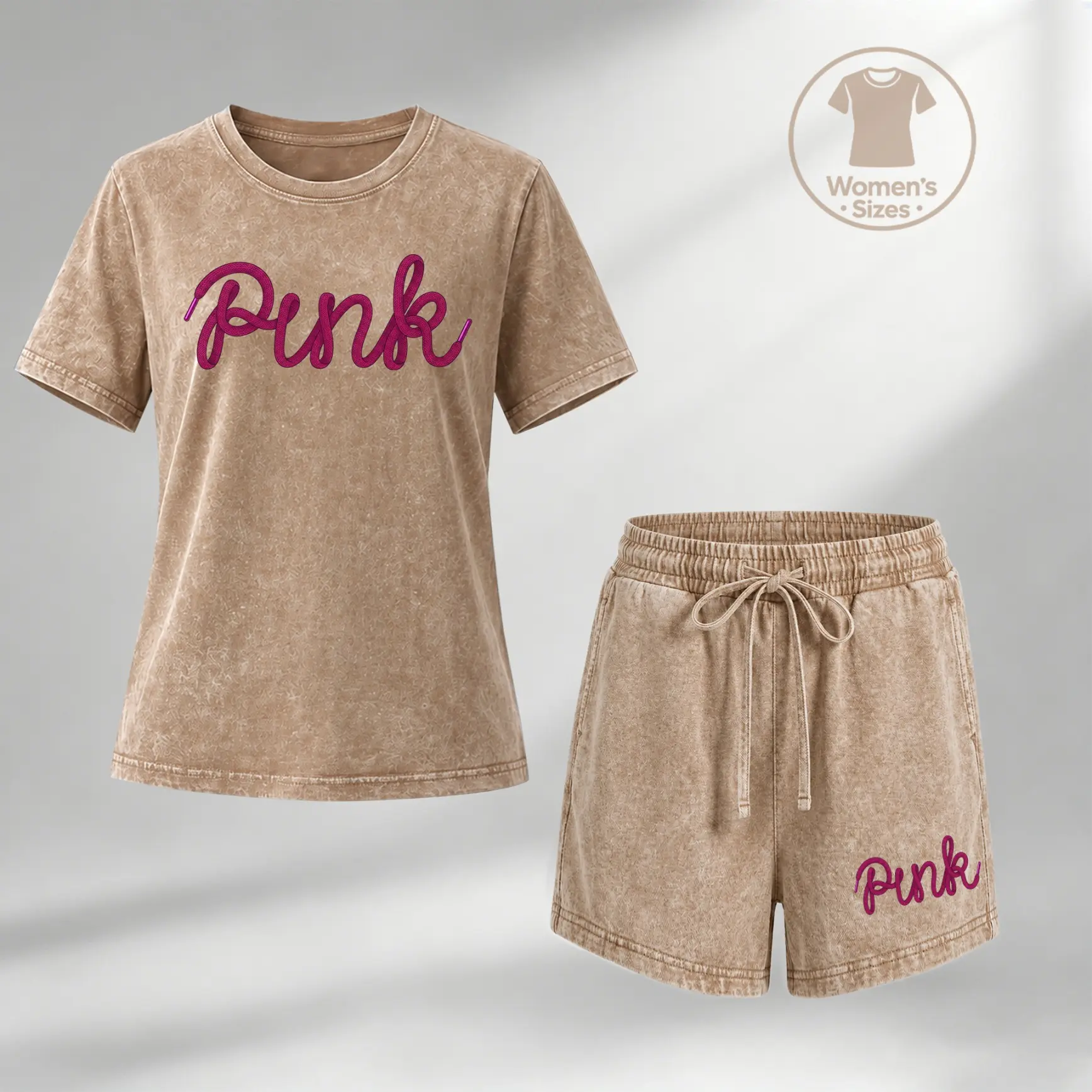Women’s 100% Cotton Minimalist Letter Graphic Washed Tee & Loose Bermuda Shorts Set, Relaxed Two-Piece Outfit With Elastic Drawstring Waist, Trendy Casual Style