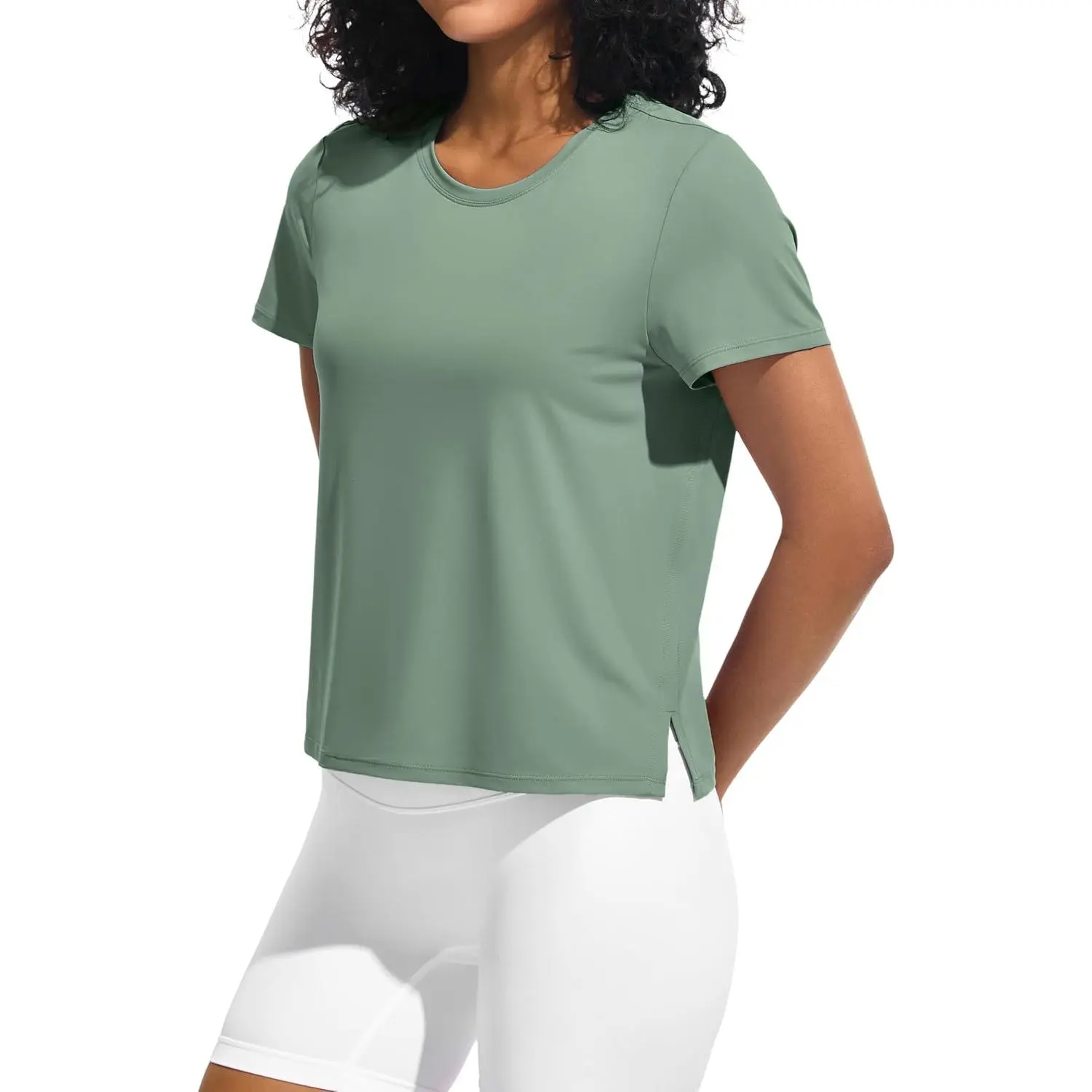 Women's Ice Silk Athletic Tee Tops, Short Sleeve, Loose Fit, Side Slits, Breathable Cooling Fabric, Quick Dry, Sporty Chic, for High-Intensity Workouts (Ranked #132319 in Clothing, Shoes & Jewelry, #484 in Women's Activewear T-Shirts)