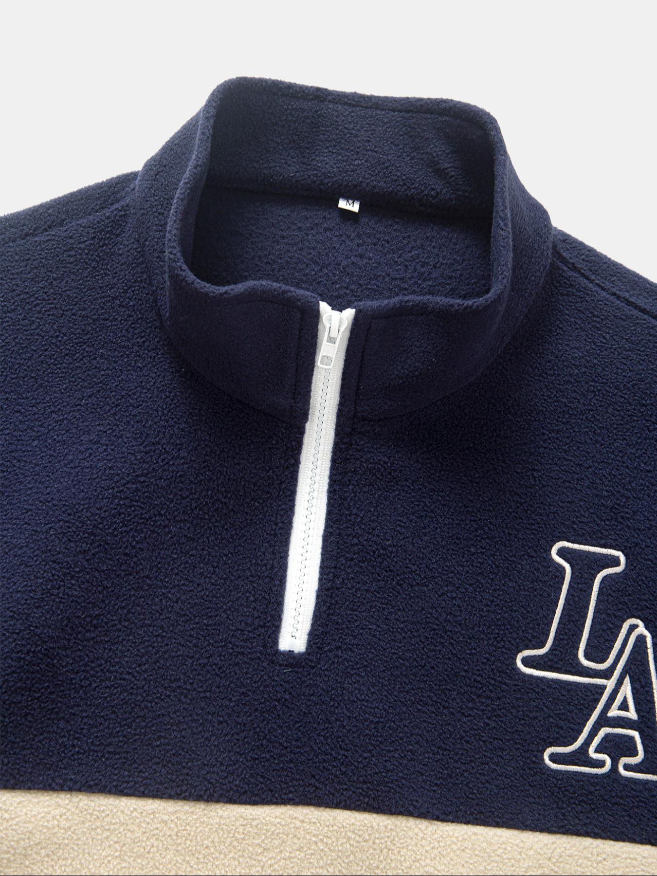 Thickened Polar Fleece Colorblock Letter Embroidery Zipper Hoodie Jacket, Fall Winter Outerwear, Soft Comfortable Fabric, Casual Outdoor Sports Wear