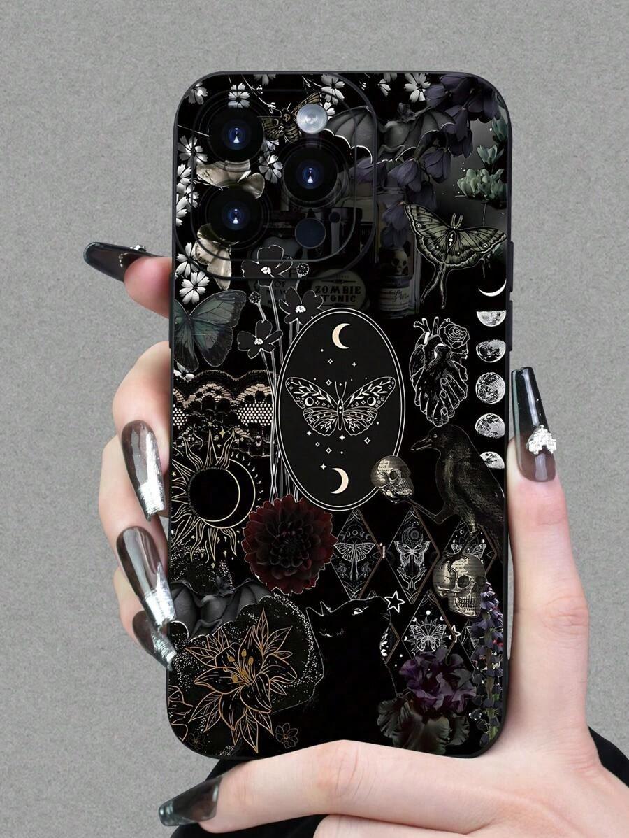 Gothic Elements Pattern Design Theme Luxury Shockproof Aesthetic Cute Phone Case, Lens Protrusion Protection, Suitable For IPhone17/IPhone17 Air/IPhone17 Pro/IPhone17 Pro Max/16 Pro Max/15 Pro Max/14 Pro Max/13 Pro Max/12 Pro Max/11 Pro Max