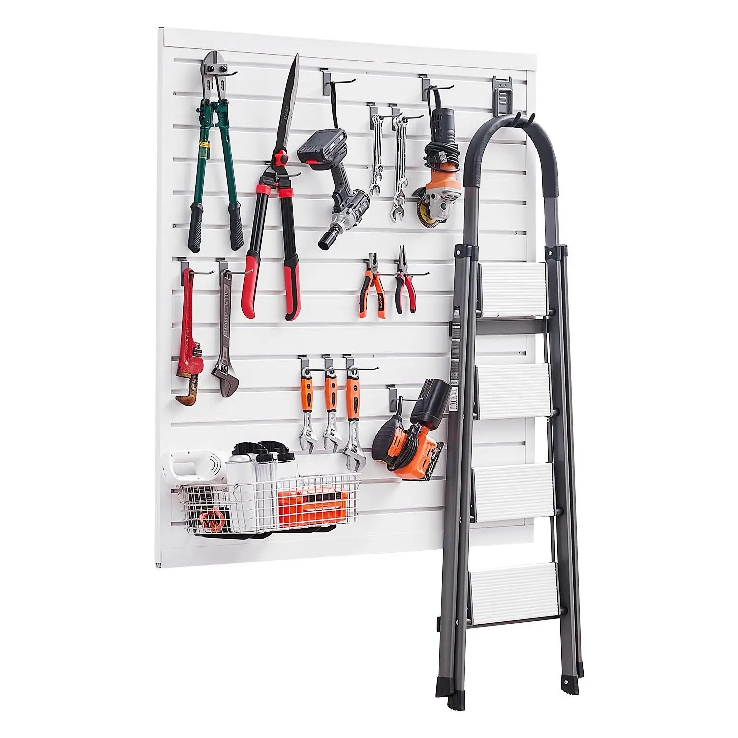 VEVOR Plastic Slat Wall Panel Set, 4x4 ft Wall Mount PVC Garage Panels, Modular Design, White, Easy-to-Install, Adjustable with Coupling Structure, DIY Cutting for Hanging Storage Display, 4X 4 Ft