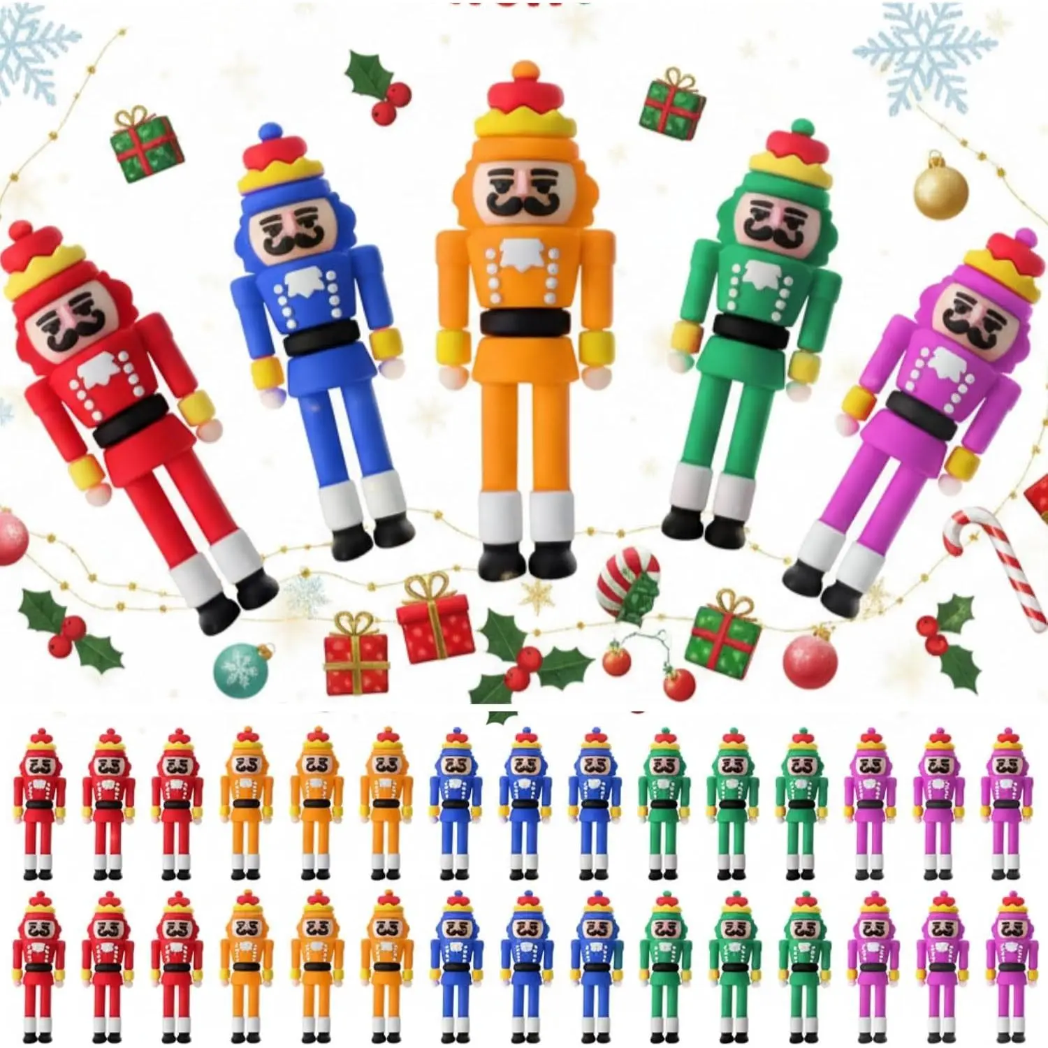 25 Pcs Mini Nutcracker Soldier Figures, Christmas Ornaments | Colorful Designs for Tabletop Decor, Party Favors, Stocking Stuffers, Collectible Display, Festive Holiday Decorations