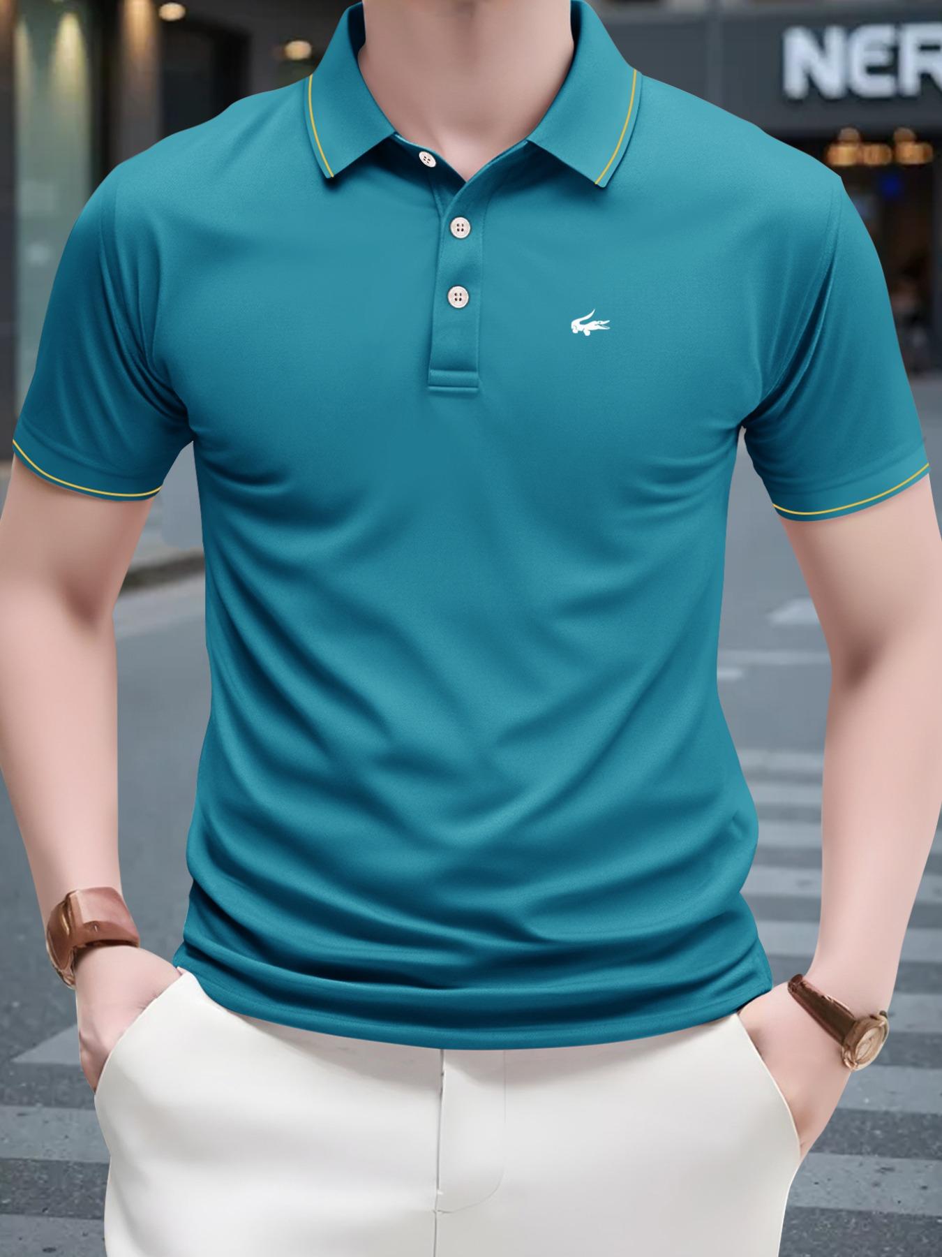 Men's Regular Fit  Contrast Trim Polo Shirt, Casual Short Sleeve Half Zip Top for Summer, Fashion Men's Clothes for Daily Wear, Tropical, Casual Golf Polo