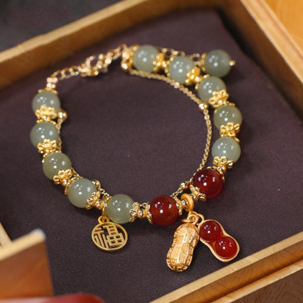May Good Things Happen Hetian Jade Bracelet String Beads New Double Layer Twin Light Luxury All-Match and Sweet Fresh Bracelet Ornament Women