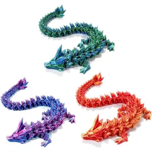 3D Printed Crystal Dragon 12In 3Pcs-Perfect Basket Essentials Stuffers, 3D Printed Flexible Articulated Dragon,Fidget Toys for Autism/ADHD(Purple+Green+Red)fidget toys