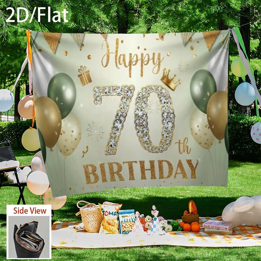 2D Flat, 1pc Happy 70th Birthday Party Banner with Balloons & Sparkling  Design - Golden & White Backdrop for Father'S Day, Mother'S Day, Festivals, and Celebrations, Birthday Party Decorati