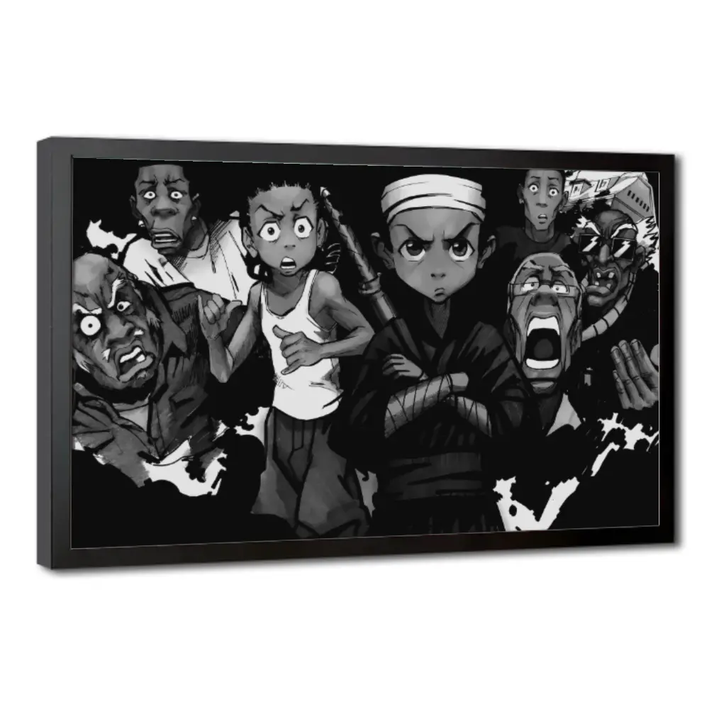 Boondocks Black Cartoon Canvas Decor Painting 2D Flat Wall Art, Graphic Prints Decoration for Living Room Bedroom, Cartoon Wall Art, Anime Style Decor, Urban Wall Decor, Aesthetic Room Decor, Modern Home Decoration