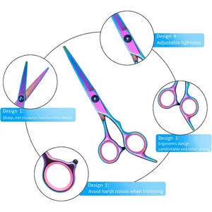 Professional Barber Scissors Kit Colorful 7 inch Stainless Steel Shears for Grooming Hair Cutting and Pet Trimming
