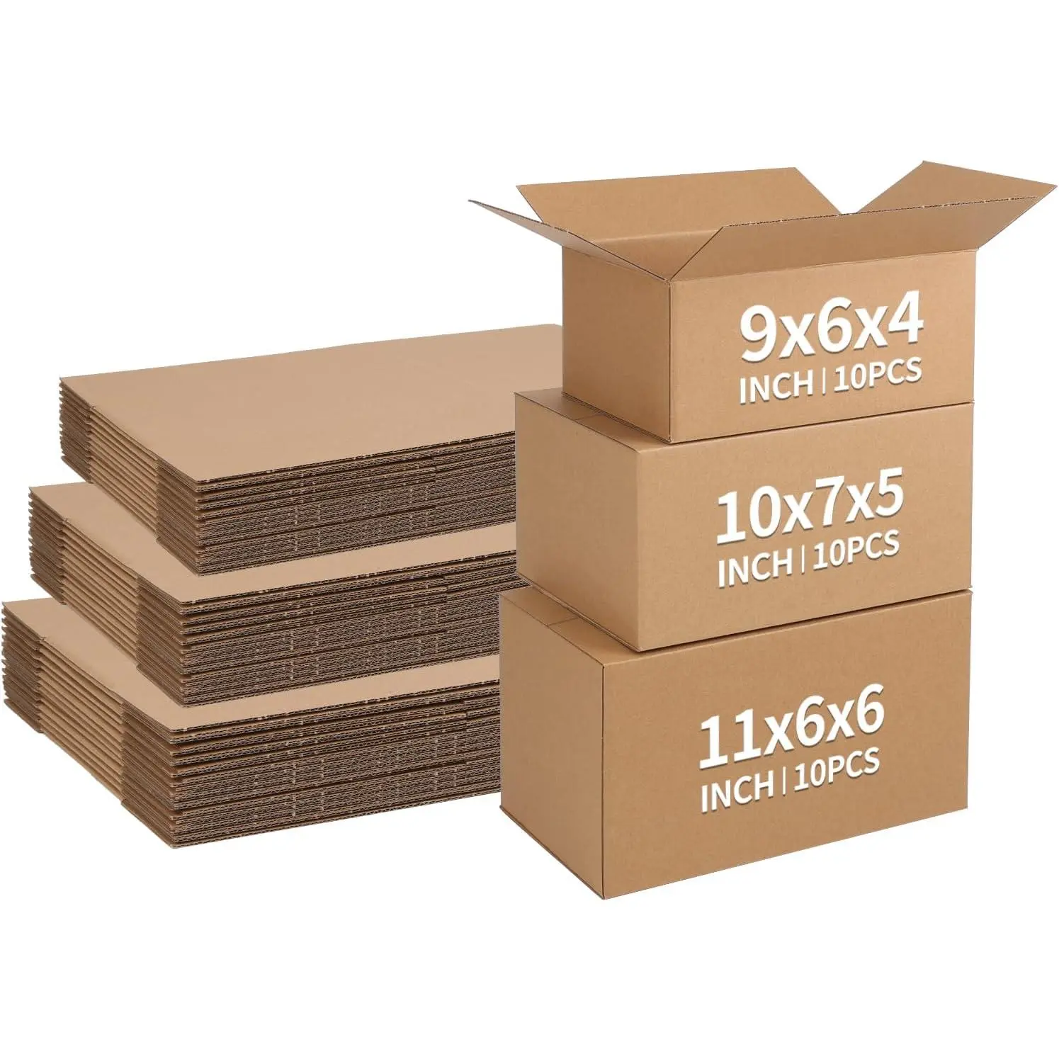 Corrugated Cardboard Shipping Boxes 30-Pack (11x6x6, 10x7x5, 9x6x4) - 10 PCS Each, Assorted Sizes Mailers for Small Business Packaging & Storage