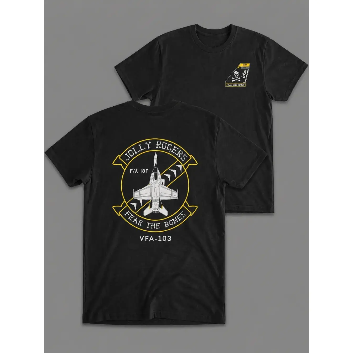 ✈ 💀 VFA-103 Jolly Rogers F/A-18F Super Hornet Tactical T-Shirt Fear The Bones Naval Aviation Military Graphic Tee Fighter Squadron Navy Veteran Pilot Gift For Men Aviation Enthusiasts