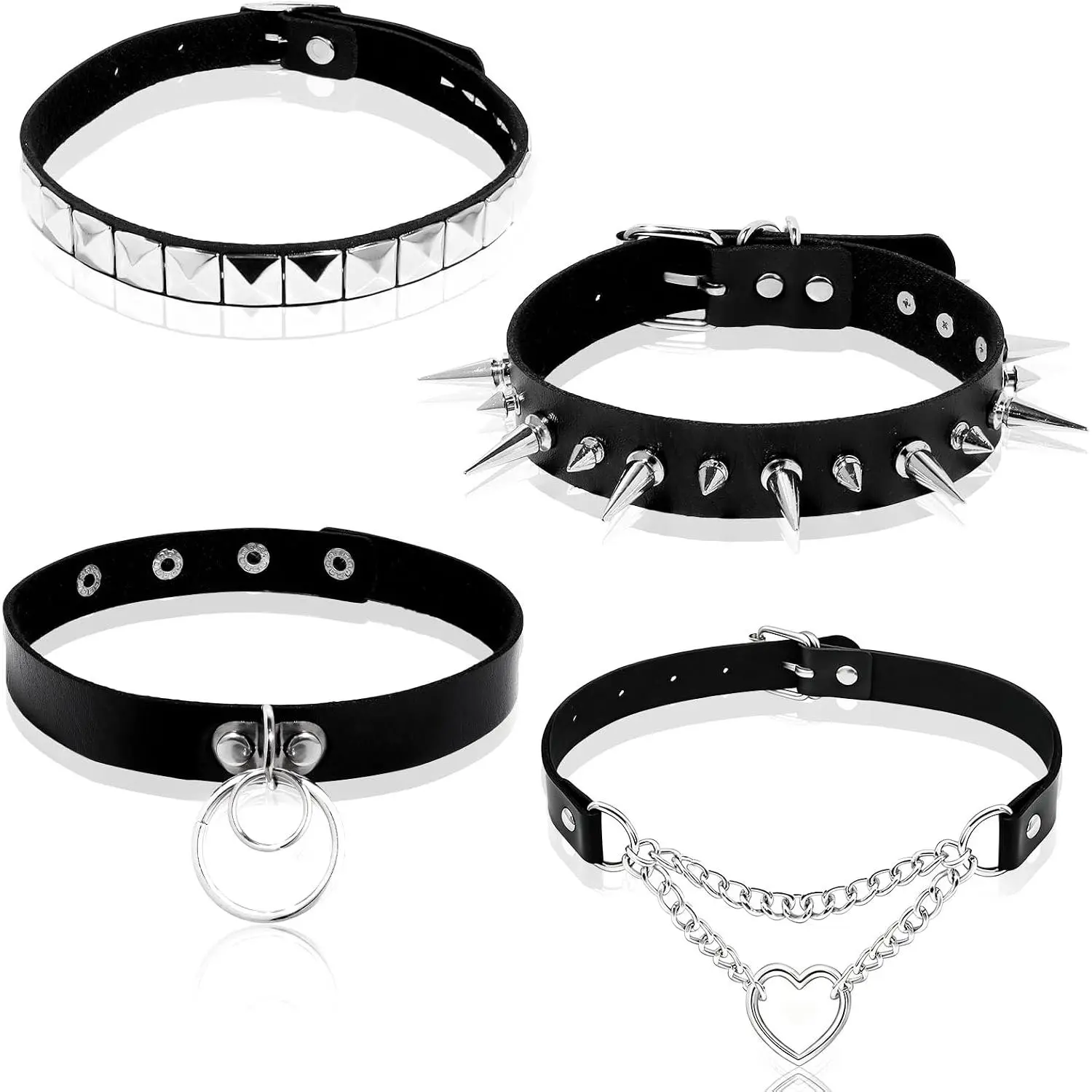 3 count Leather Choker Necklace for Women Heart Chain Choker Necklace Studded Bracelet Punk Gothic Emo Accessories for Halloween Outfits