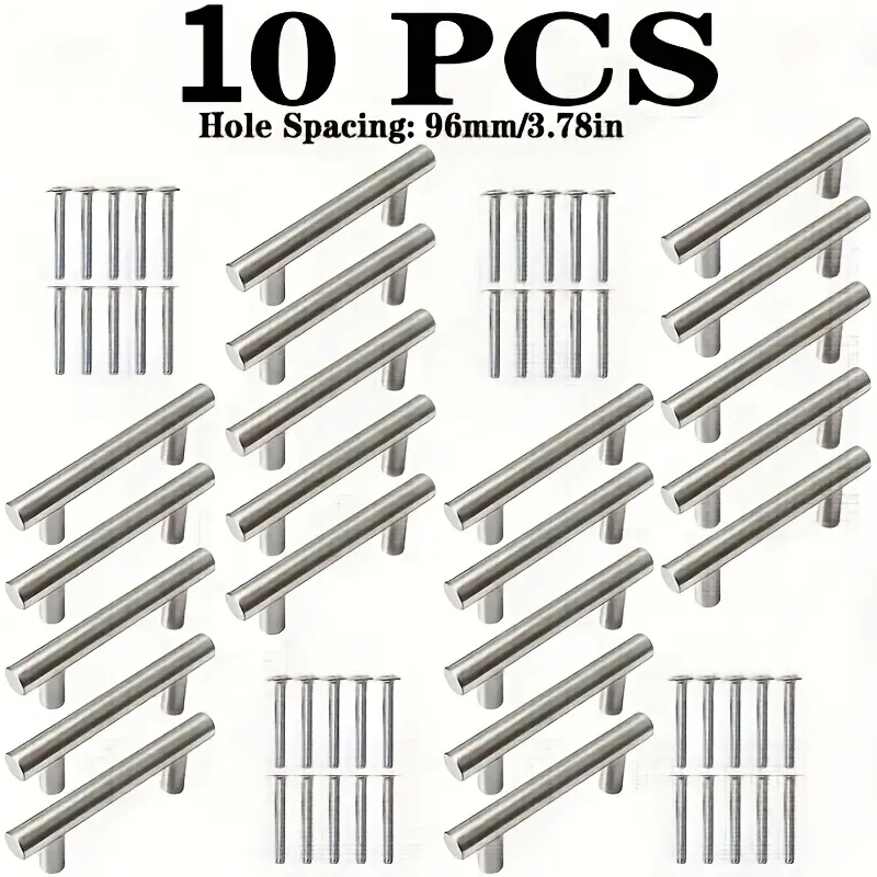 10pcs Stainless Steel Cabinet Handles - T-shaped Drawer Pulls, 150mm Furniture Handles, Modern Style Cabinet Hardware, Ergonomic Design, Suitablefor Kitchen, Office and Commercial Use, Corrosion Resistant, Furniture Handle Upgrade, Drawer Pull Replacement