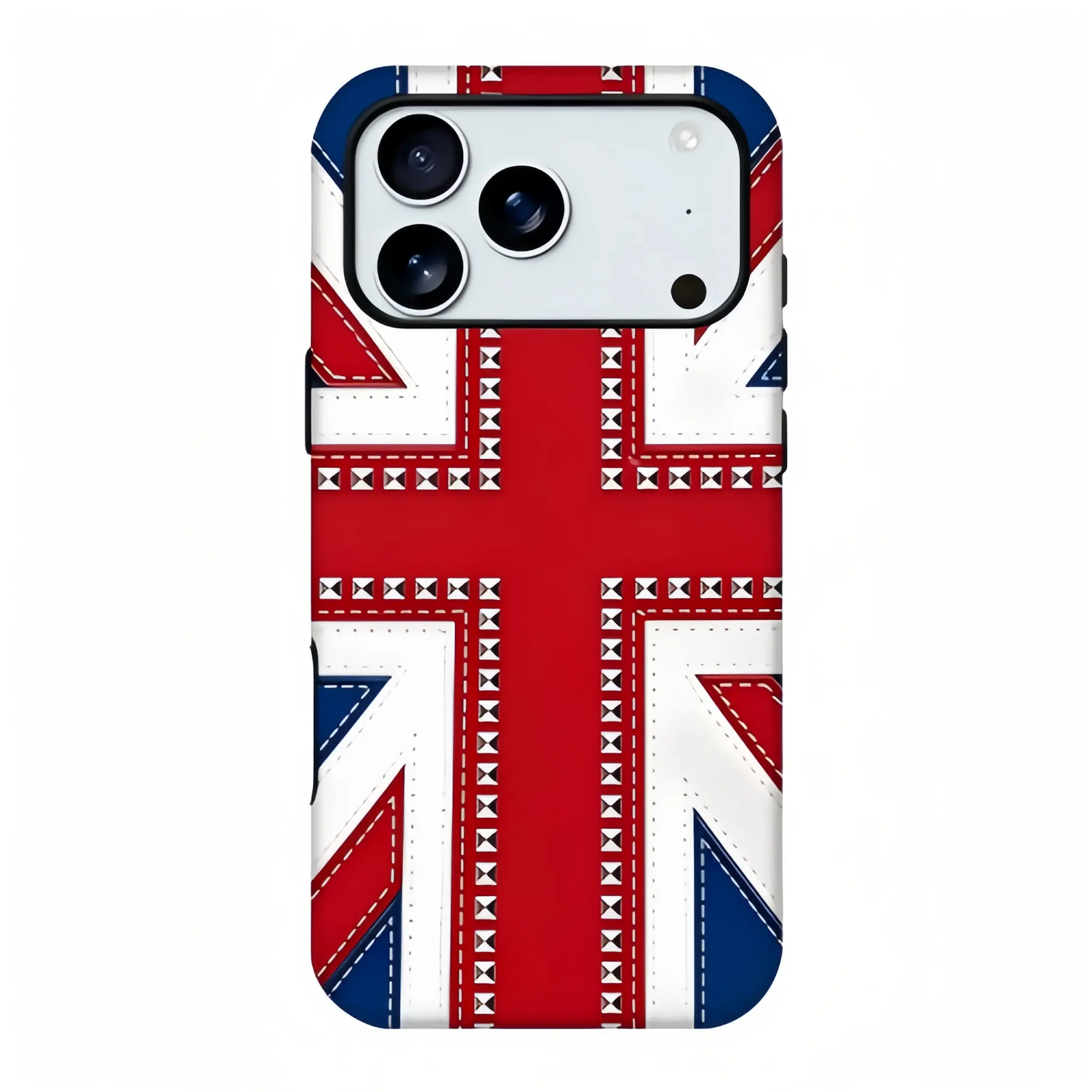 Britain Union Jack Flag Rivet Stitching Faux Leather Print Phone Case,British Country Aesthetic Phone Shell,UK National Flag Stylish Graphic Protective Cover Compatible For iPhone 11-17 Pro Max, Samsung S21-S26, Ideal Gift