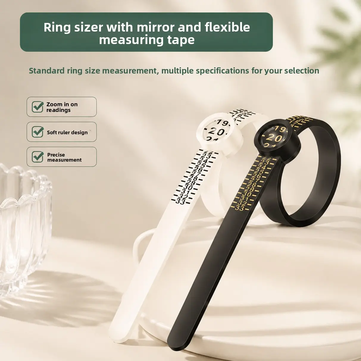 Unisex Soft Flexible Tape with Magnifier Lens - US Sizing Ring Gauge, Precise Measure Finger Tool, Sports Protective Gear Accessory for Jewelry Shopping & DIY Use