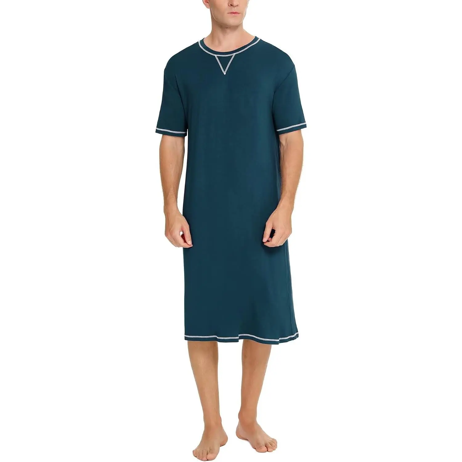 Men's Nightshirt Short Sleeve Nightgown Soft Loose Sleepwear Lightweight Nightwear Comfy Henley Sleep Shirt S-XXL