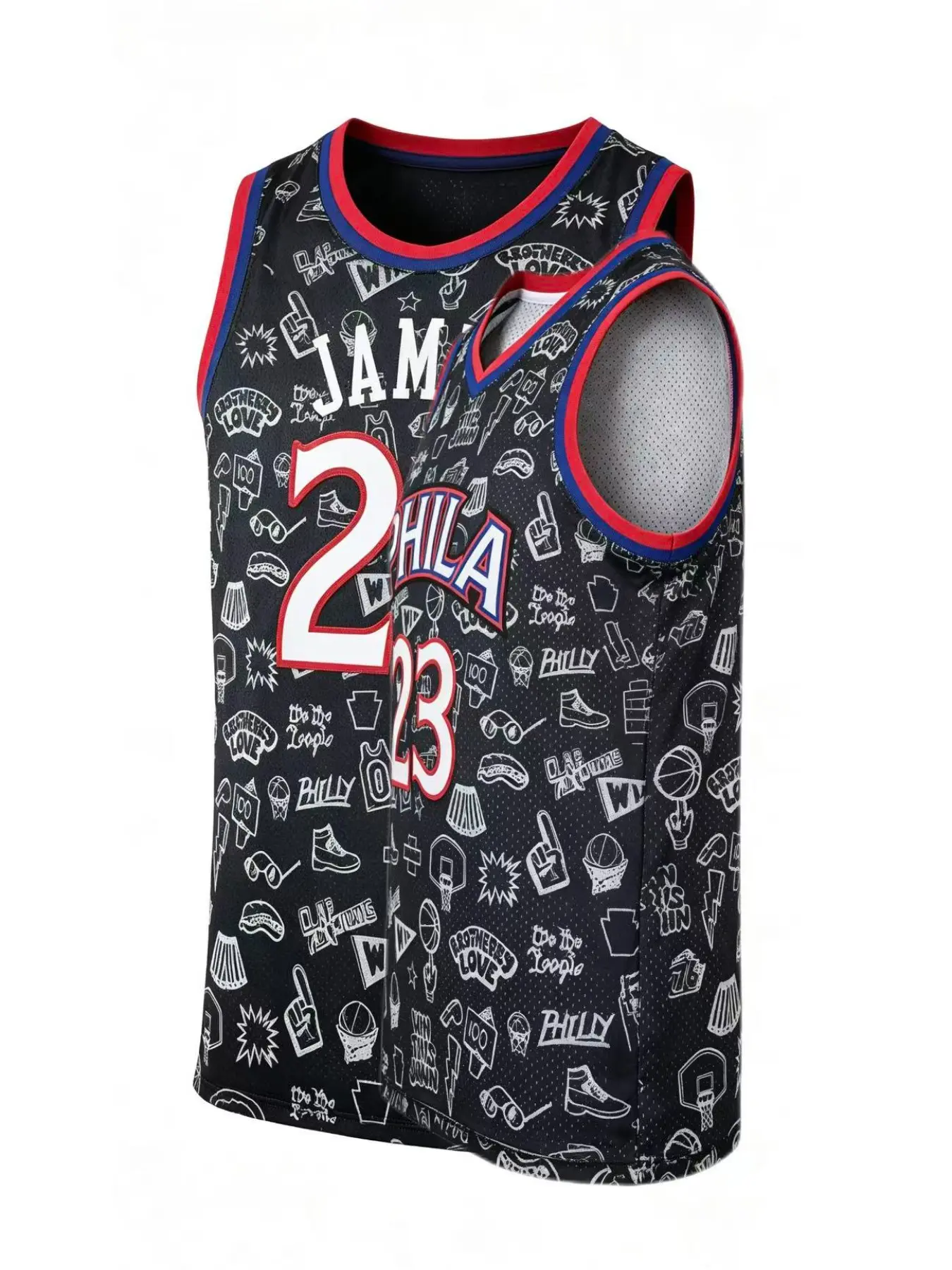 Lebron James Philadelphia Fashion Embroidered Basketball Jersey, Sporty Loose-Fit Design, All-Season Wear, Plain Surface, Unlined
