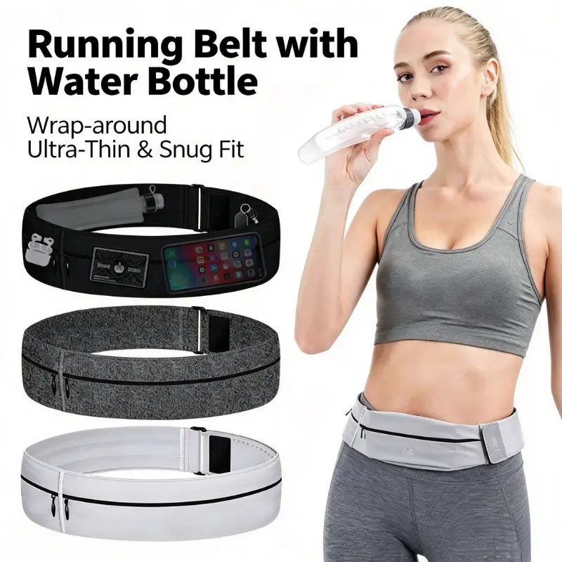 Unisex Running Waist Bag with Water Bottle Holder, Thin Sports Phone Pouch, Fitness Fanny Pack for Marathon Gear