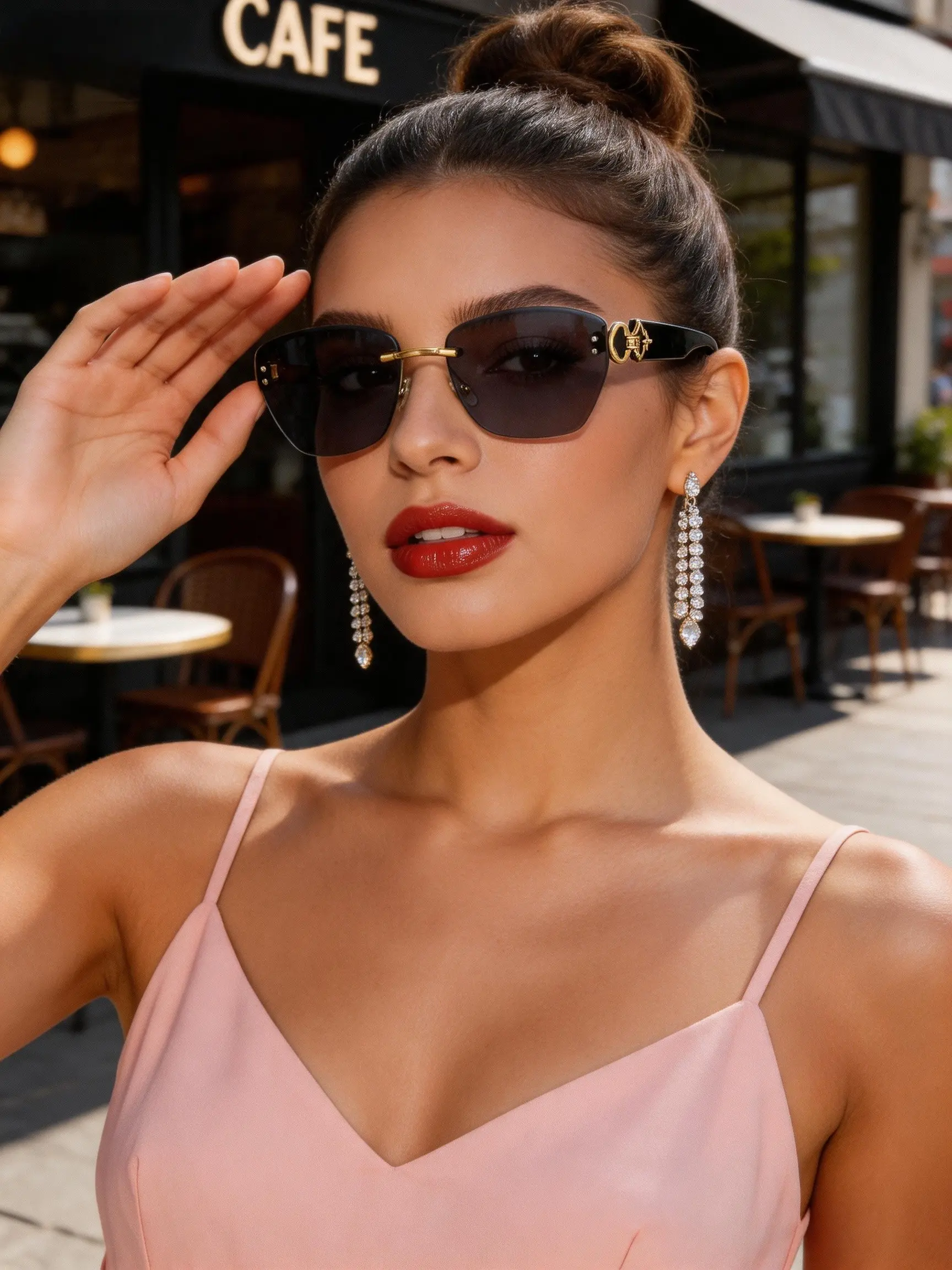 Elegant Unisex Sunglasses, Metal Star Engraved Temple, Uv400 Protection, Lightweight Nose Pad, All-Season Fashion Accessory