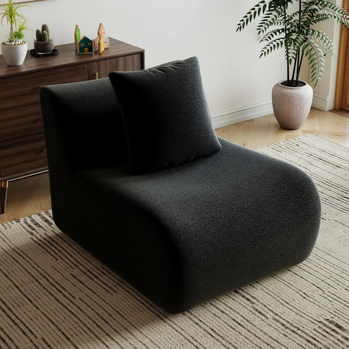 Black Armless Modular Sectional Sofa - Modern Cotton Compact Clean Design, Durable Comfy Couch with Cushion & Curved Armrest, 32.68 x 40.94 x 35.43 in, 36.08 lbs, Teddy