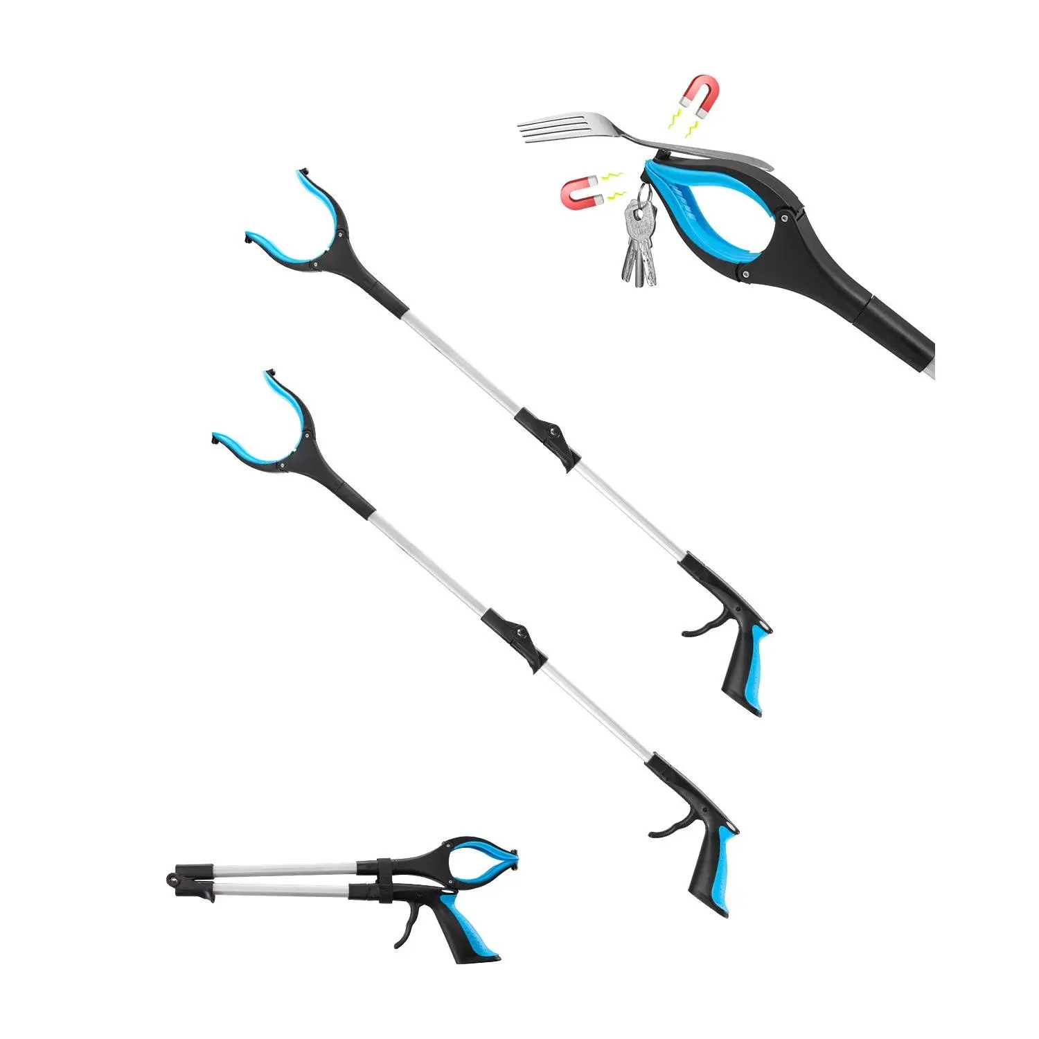 【DealsForYouDays】VEVOR Grabber Reacher Tool, 2-Pack 34" Foldable Reacher Grabber Pickup Tool with 360 Rotating Wide Jaw and Dual-Sided Magnet, Lightweight Grabber Reacher Tool for Seniors, Trash Picker Upper Grabber