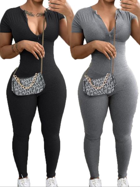 Women's Casual Tight-Fit One-Piece Swimsuit, Fashionable Sexy Short Sleeve Long Pants, Summer Swimwear for Women