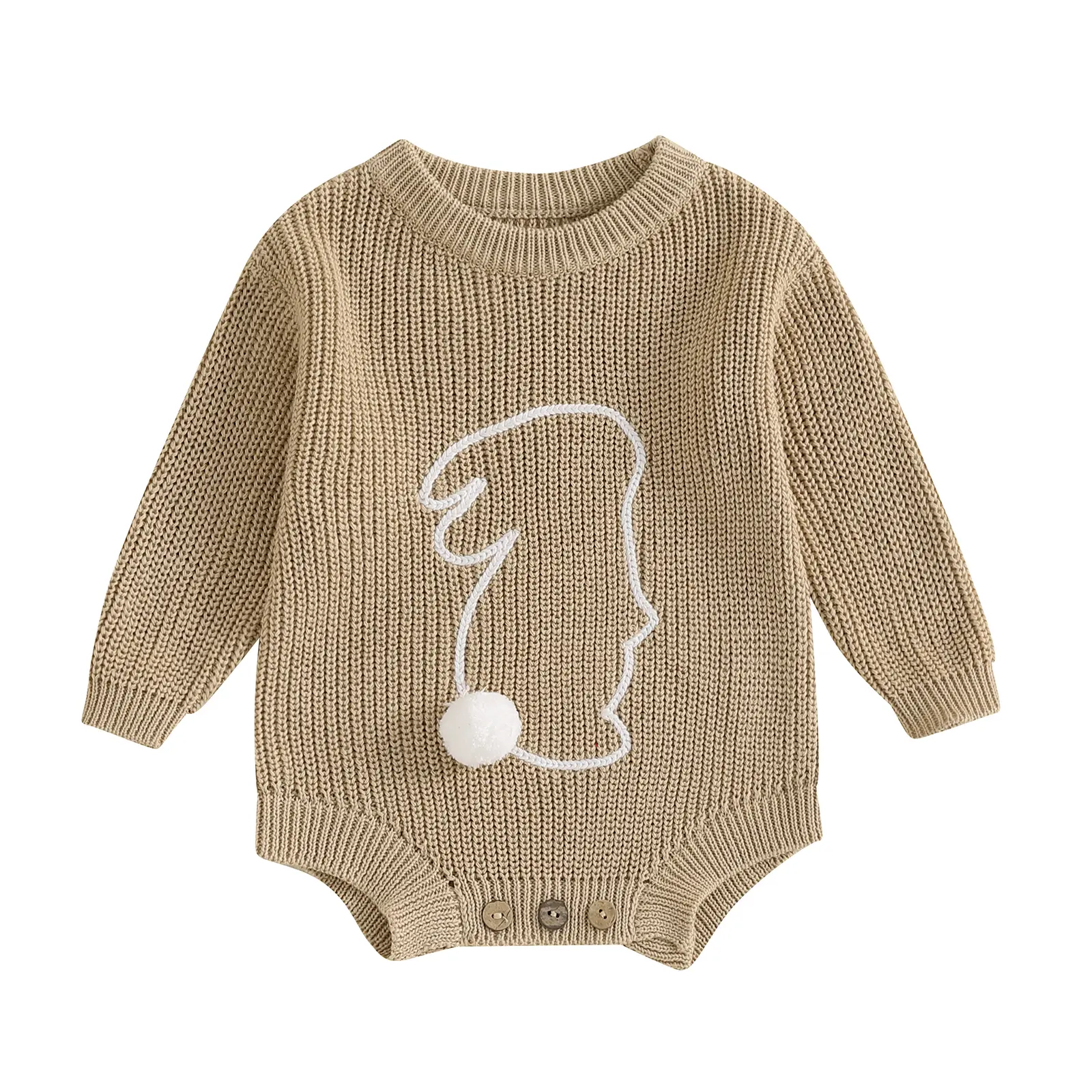 Newborn Baby Boy Girl Easter Outfit Bunny Embroidery Long Sleeve Romper Knit Bodysuit Infant Fall Clothes