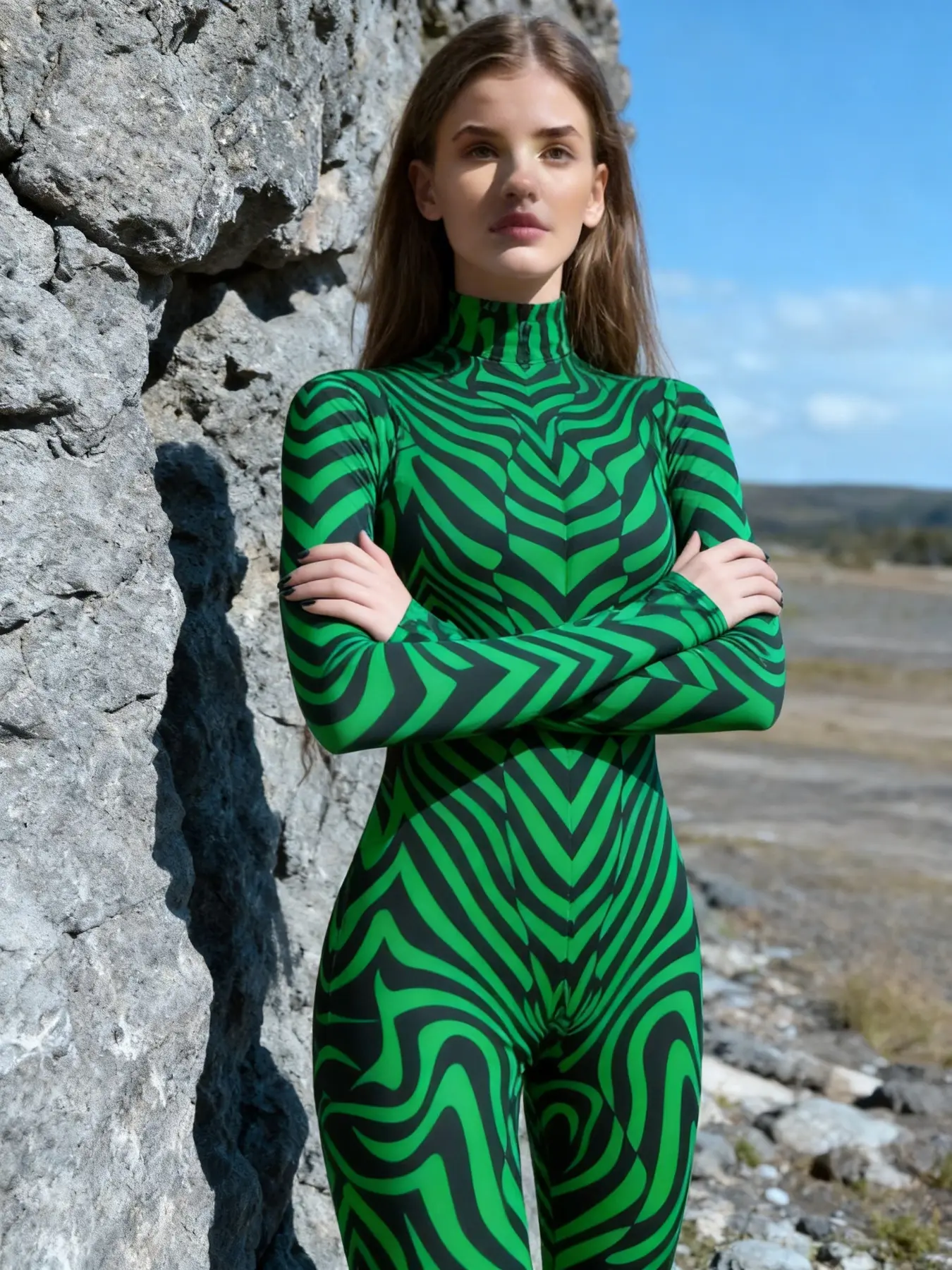 Women's Tight Fit Sexy Bodysuit, Y2K Cyberpunk Style, Geometric Illusion, Glow-In-The-Dark Party Costume, Halloween Festival