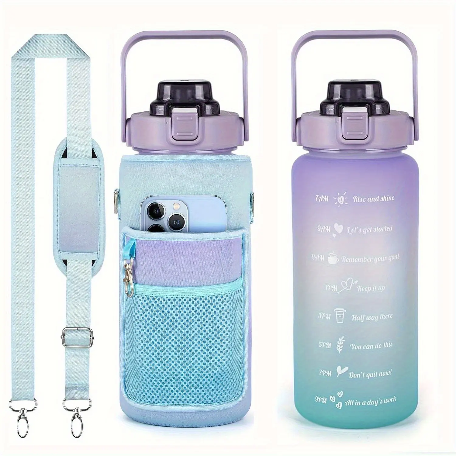 64Oz (2L) Inspirational Water Bottle with Sleeve, Featuring a Straw And Time Markers, Made from Drinkable, Leak-Proof Tritan Material That Is Bpa-Free, Perfect for Gym And Sports Activities