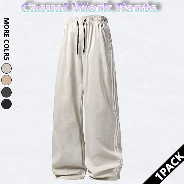 Men's stylish striped print drawstring waist sweatpants, casual and loose-fitting with pockets and a straight leg design, suitable for autumn and winter wear, men's everyday trousers.