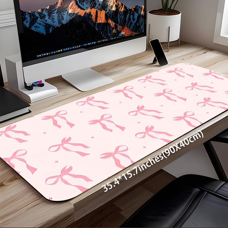 Pink Bows and Stars Pattern Mouse Pad, Rectangle Gaming Mouse Pad, Non-slip Rubber Pad, Desk Decorative Mouse Mat for Home Office, Cute Desk Accessories