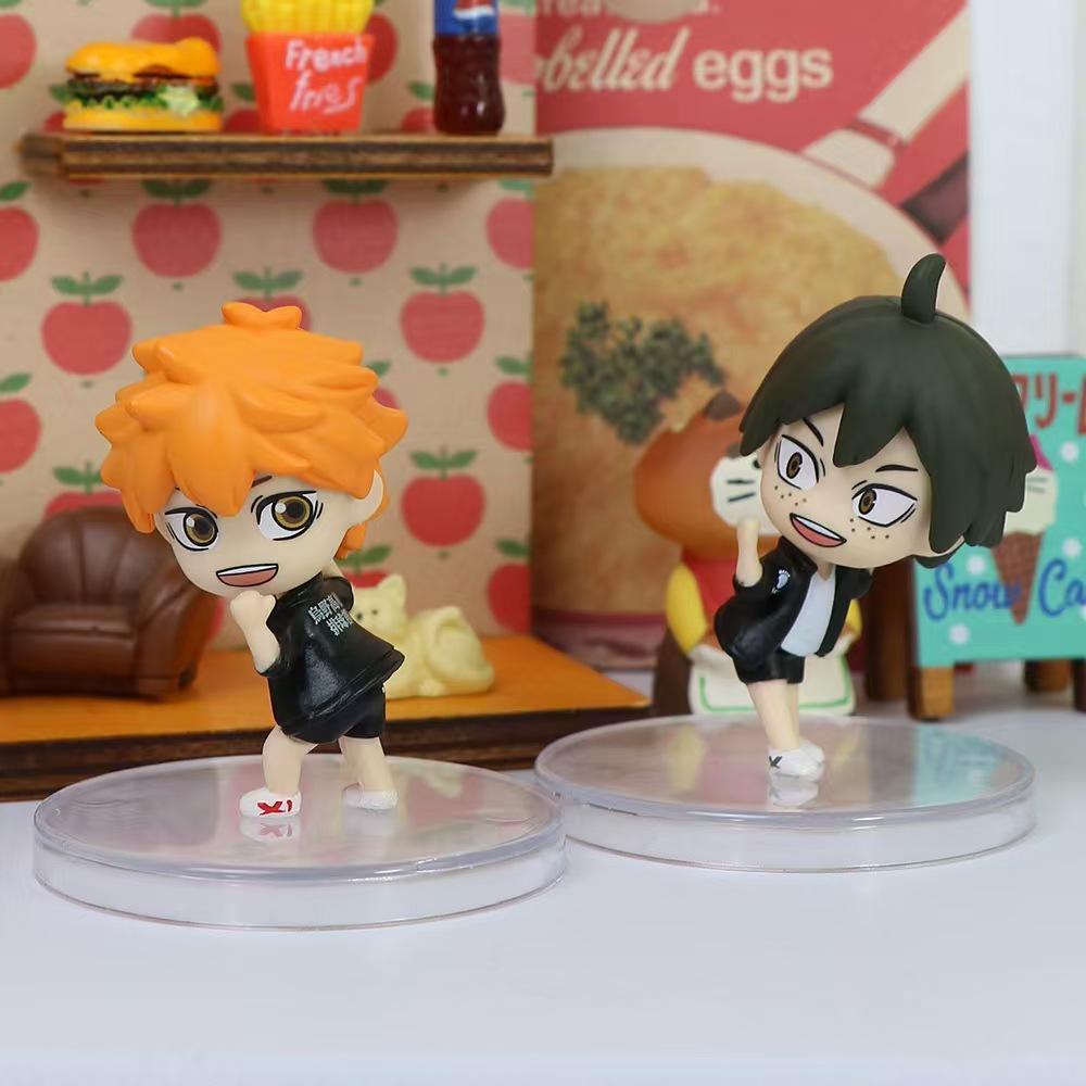 4Pcs/Set Haikyu!! Doll Figure Kei Tsukishima Shoyo Hinata Tobio Kageyama Tadashi Yamaguchi Anime Figure PVC Car Decorations Toys