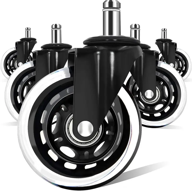 5 Pack 3 Inch Universal Office Chair Caster Wheels Replacement Swivel Casters Heavy Duty Synthetic Rubber Chair Base Pads Quiet Smooth Rolling Safe For Hardwood Floors And Carpet Fits Most Chair Types