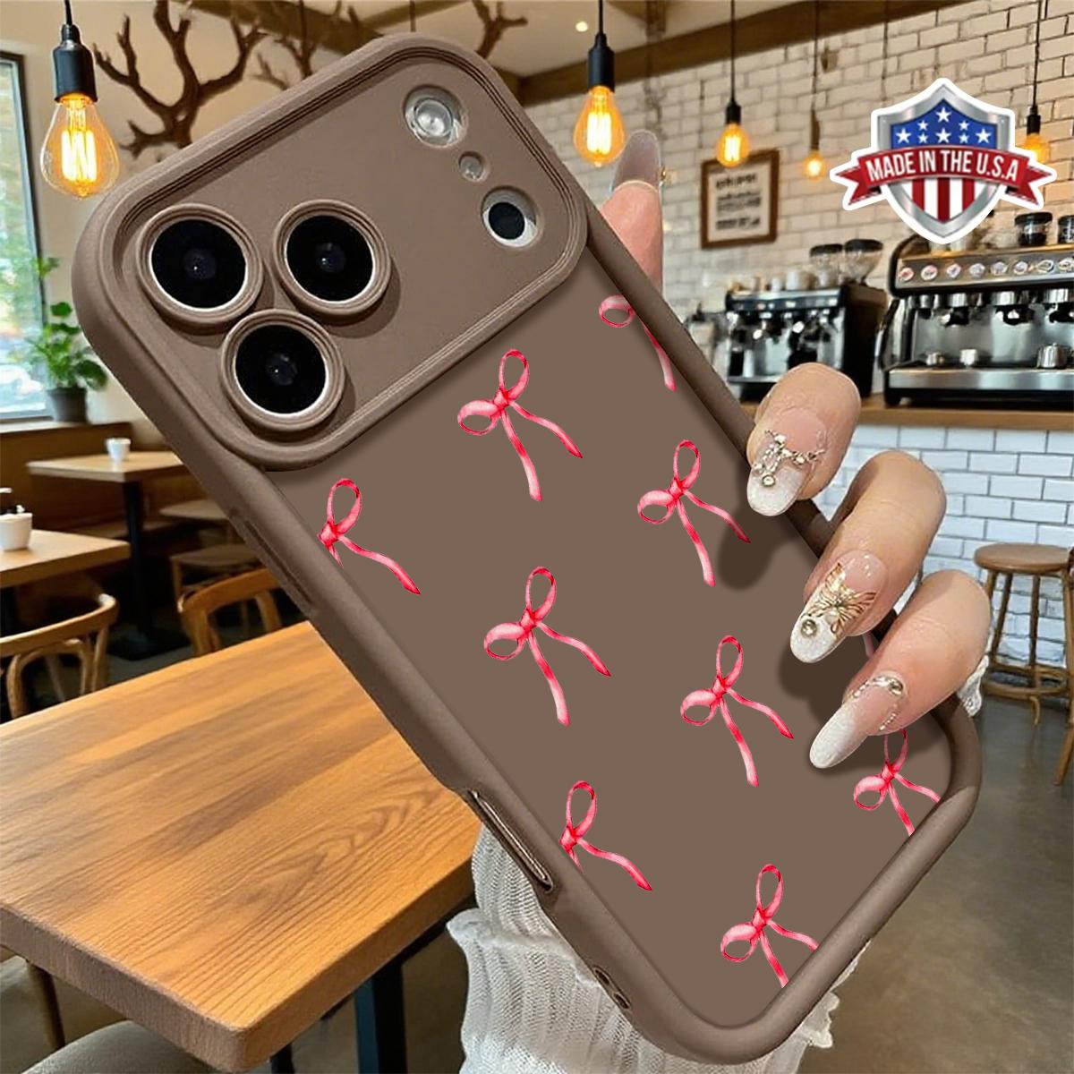 Cute Pink Bow Pattern Case for iPhone 17 16 15 14 Pro Max 13 12 11 XR XS Plus Air Slim Protective Anti Scratch Lightweight TPU Phone Cover