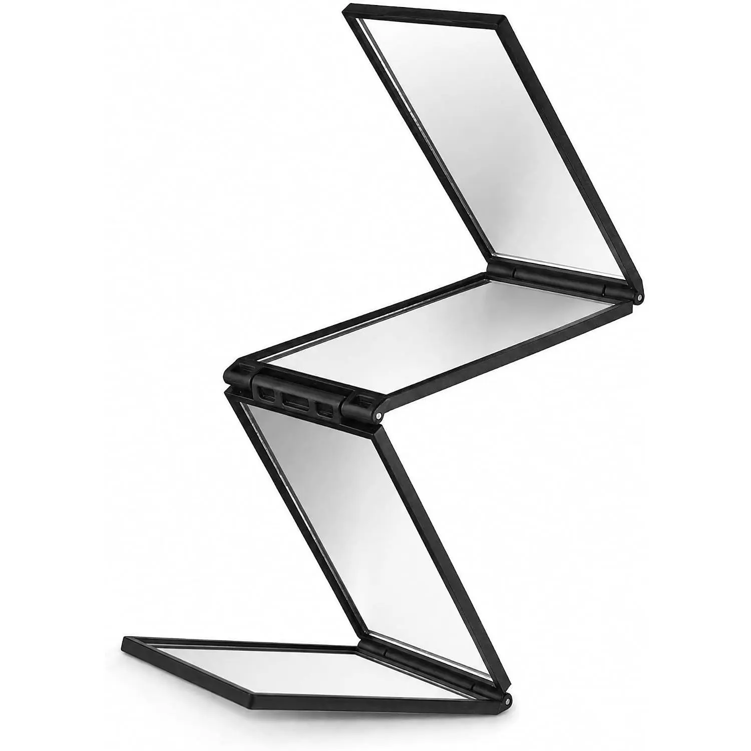 4-Way Foldable Makeup Mirror with ABS Frame, 360° Rotate, Folded Flat Design, Mirror Stand, Portable Handheld Bathroom Gadget for DIY Haircuts & Selfies, 4.7x2.7"