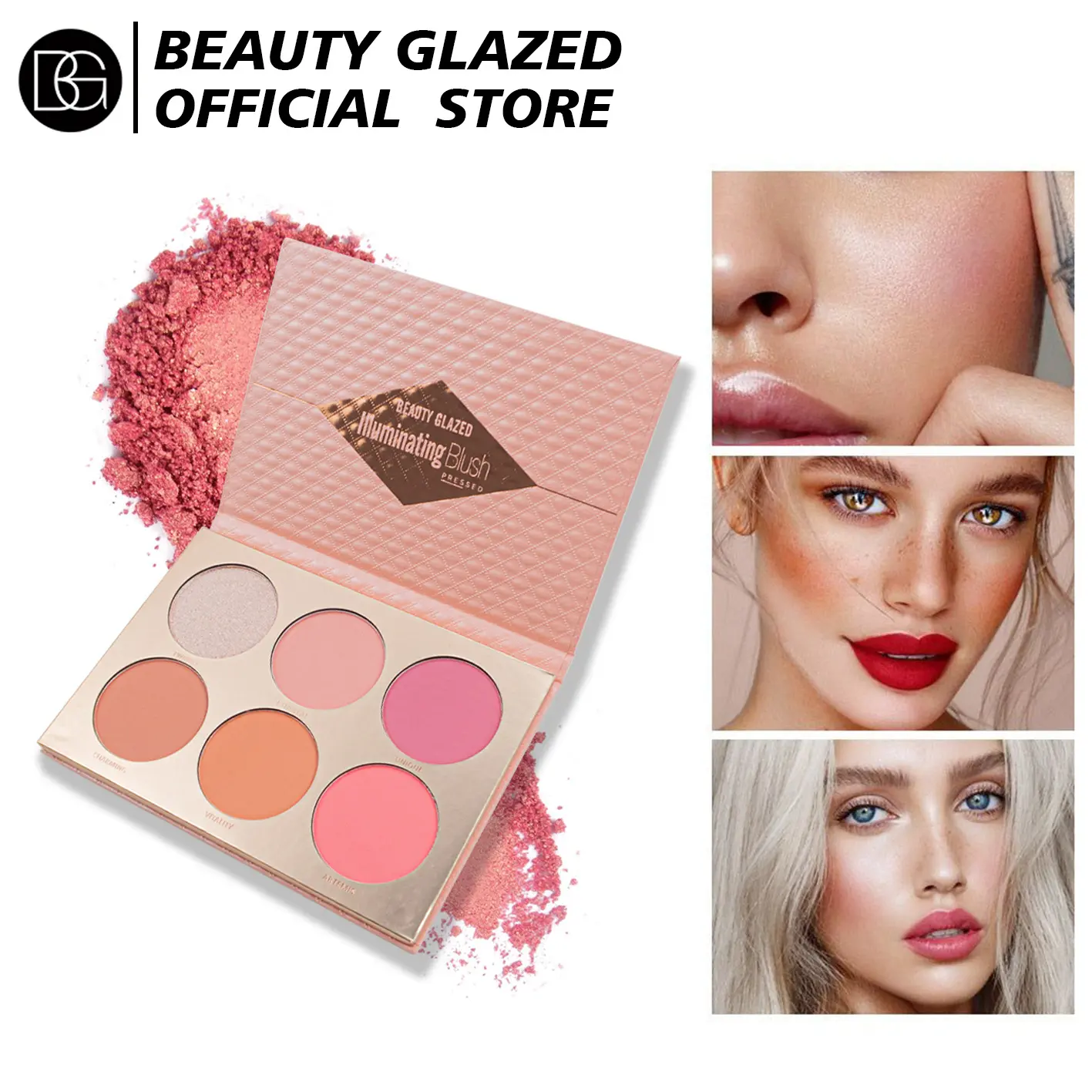 BEAUTY GLAZED Matte Blush Palette, Soft-Toned Nude Peach-Coral Blush, Waterproof, Multi-Purpose for Face and Eyes, Everyday Makeup