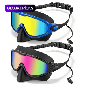 Adult Swimming Goggles with Nose Clip and Ear Plugs, Diving Swimming Goggles, Wide Vision Anti-Fog UV Protection, Leak-Proof Snorkel Mask for Men and Women, Water Goggles, Swim Glasses