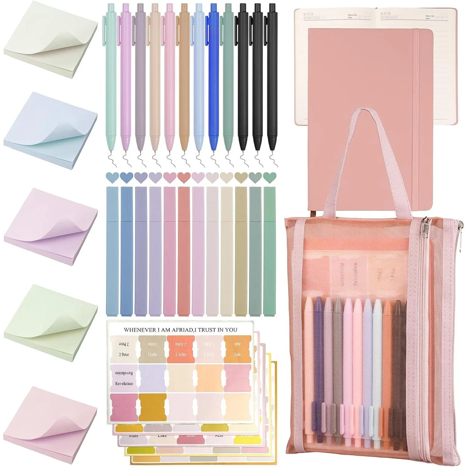 Christian Office Stationery Study & Journaling Kit - Includes Journal, 12 No-Bleed Highlighters, 12 Gel Pens, 75 Index Labels, 400 Sticky Notes - Ideal Gift for Adults