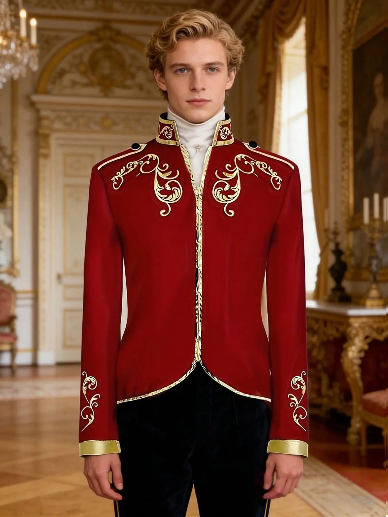 Halloween Men's Fashion Jacket, Court Prince Embroidered Suit Sports Jacket, Stylish Outerwear for Halloween Parties