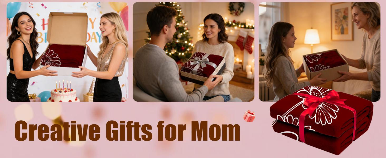 Gifts for Mom, Mothers Day Blanket Gifts, Custom Blanket with Name and Birth Month Flowers, Personalized Birthday Gifts for Mom Grandma from Son Daughter