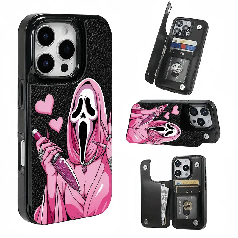 Dark romance cute card holder phone case.This practical TPU phone case features a patterned design and includes a card slot function,capable of holding bank cards, bus cards,and various other cards.Suitable for iPhone 17/16/15/14/13/12.