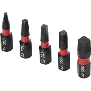 5PCS Square Drive Bits, Premium S2 Alloy Steel Square Drill Bit Set, Size #0,1,2,3,4, 1/4 Inch Hex Shank, 1 inch Long