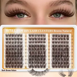 RITALASH 180PCS Velure Dark Brown Lash Clusters, Wispy D Curl Cluster Eyelash Extensions, 10-16mm Soft Band Individual Lashes for a Subtle & Elegant Look DIY at Home, DIY Eyelashes Clusters