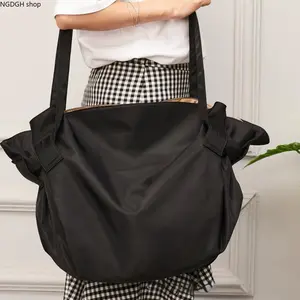 Bow Tote Bag Women - Trendy Black Large Capacity Shoulder Bag with Ruffle Bow Accent & Adjustable Straps, Lightweight Durable Spacious Design Perfect for Daily Work Shopping Travel & Casual Everyday Carry