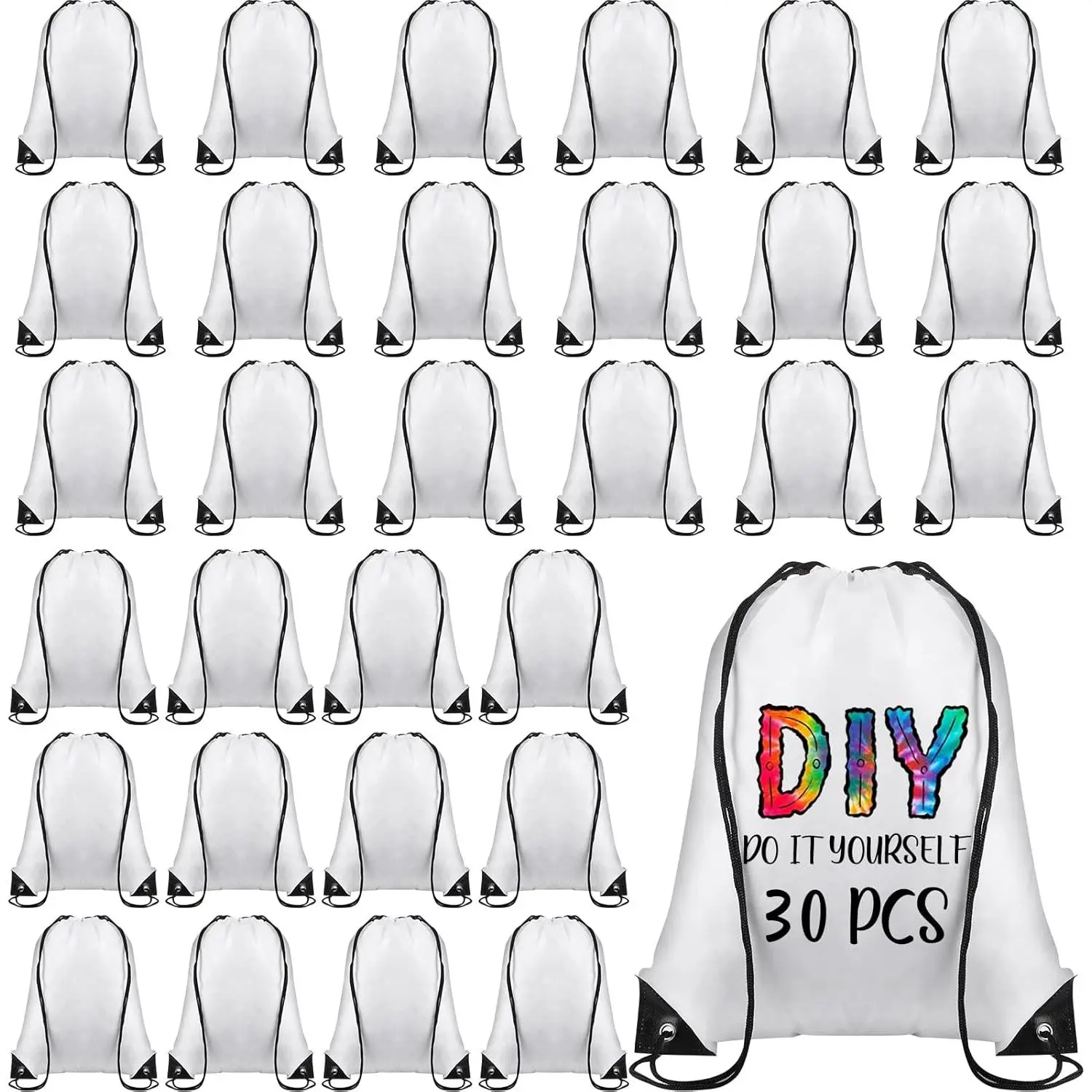 30 Pcs Blank Sublimation Drawstring Bags Drawstring Backpack Bulk Heat Press Reusable Polyester Sublimation Bags Cinch Sackpack for Gym Sport DIY Craft, WhiteGift.