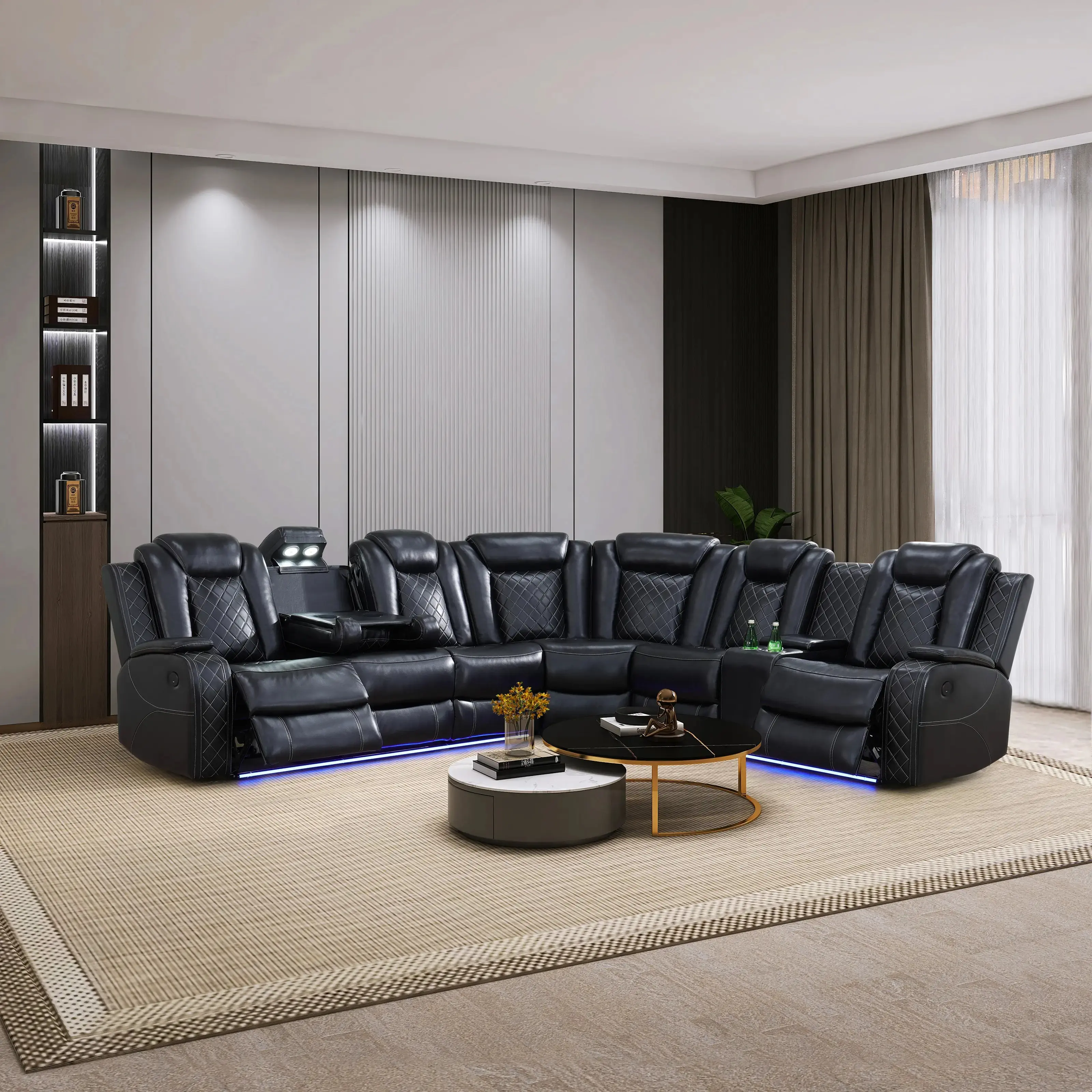 3 Piece Genuine Leather Power Reclining Sofa Set, Electric Recliner Sofa Loveseat & Chair with Wireless Charging, Cup Holders, Hidden Storage Console, LED Lights, Adjustable Headrest, Home Theater Living Room Furniture Setter Living Room Furniture Set
