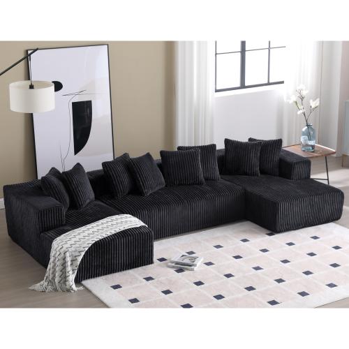 No Assembly Modular Sectional Sofa, Boneless Couch for Living Rooms,  131" U-Shaped Sectional with Chaise Lounge & Deep Seating, Cloud-Like Luxe Corduroy Sectional, Spacious Seating, Double Chaise Lounge Sofa, Designed for Ultimate Comfort